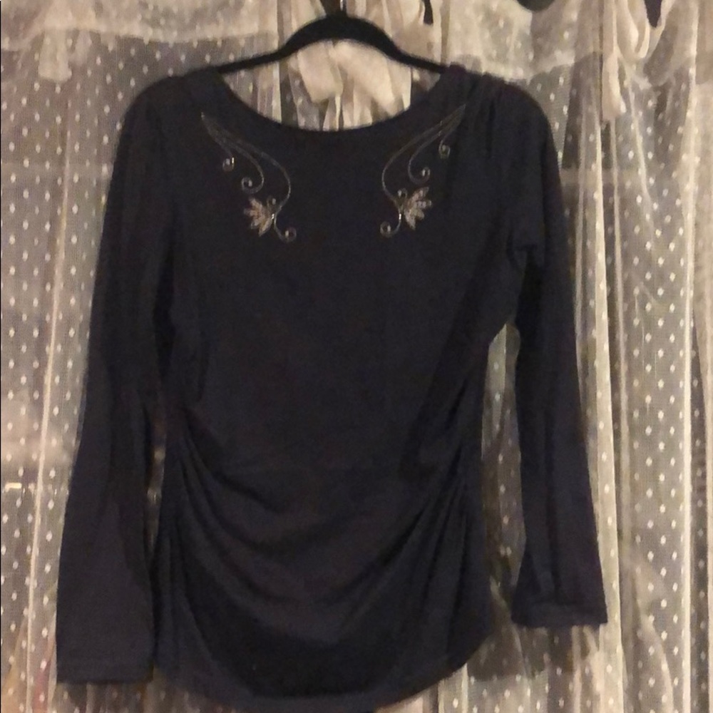 Hand beaded Fray long sleeve navy shirt